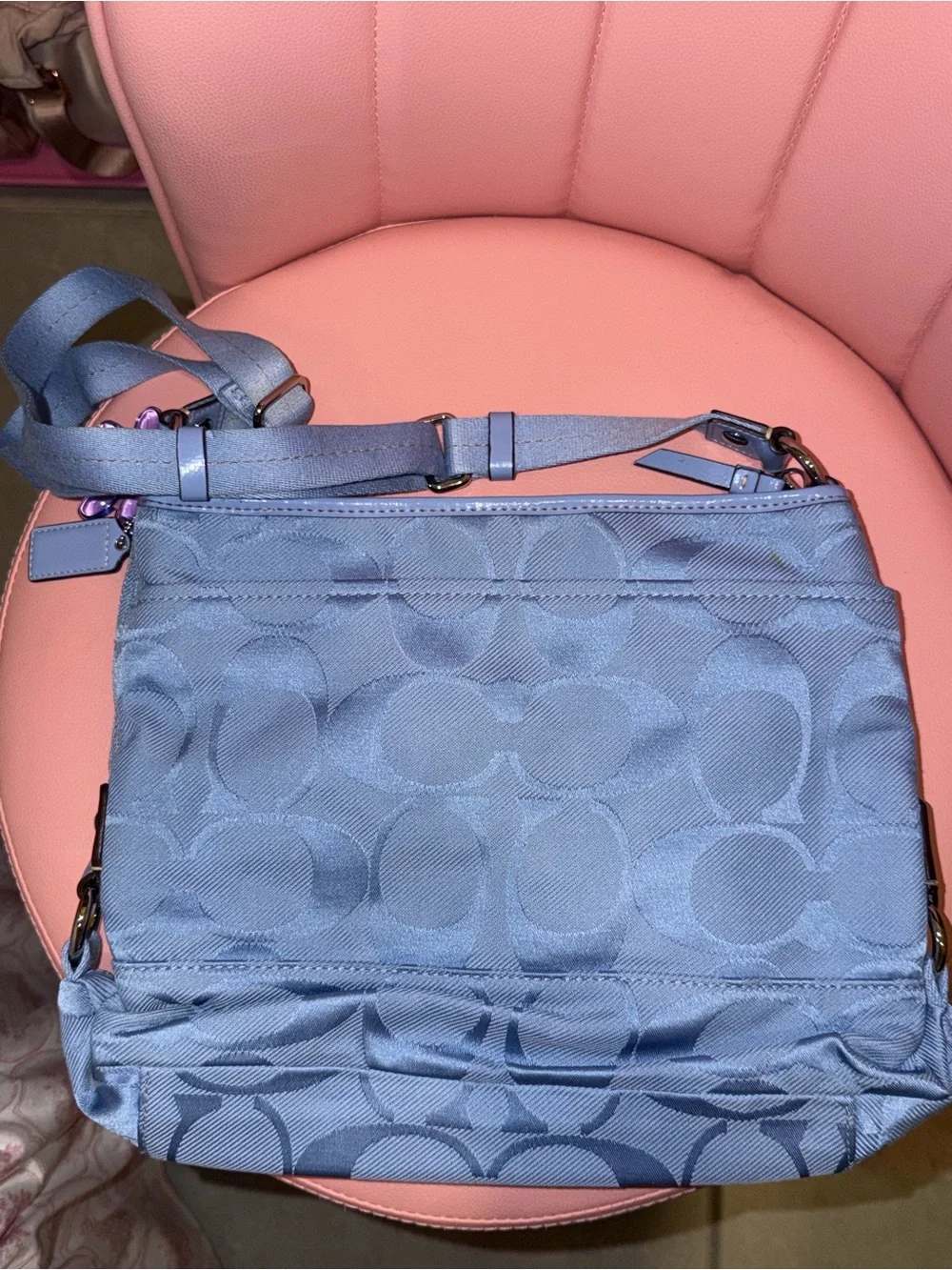 Coach Light Blue Signature Nylon Crossbody with Daisy Charm